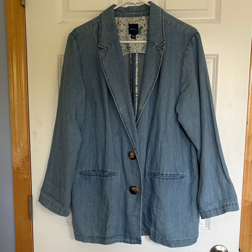 J. Jill Light Blue Denim Jacket with Button Detail